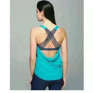LULULEMON WILD TANK HEATHER BLUE TROPICS/Parallel Stripe Deep Navy Tranquil 6/S